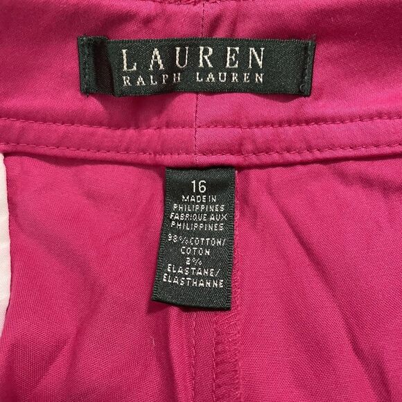 NEW‎ LRL Lauren Ralph Lauren Khaki Shorts Satin Cotton Blend Pink Sz 16 Vintage - Picture 6 of 8